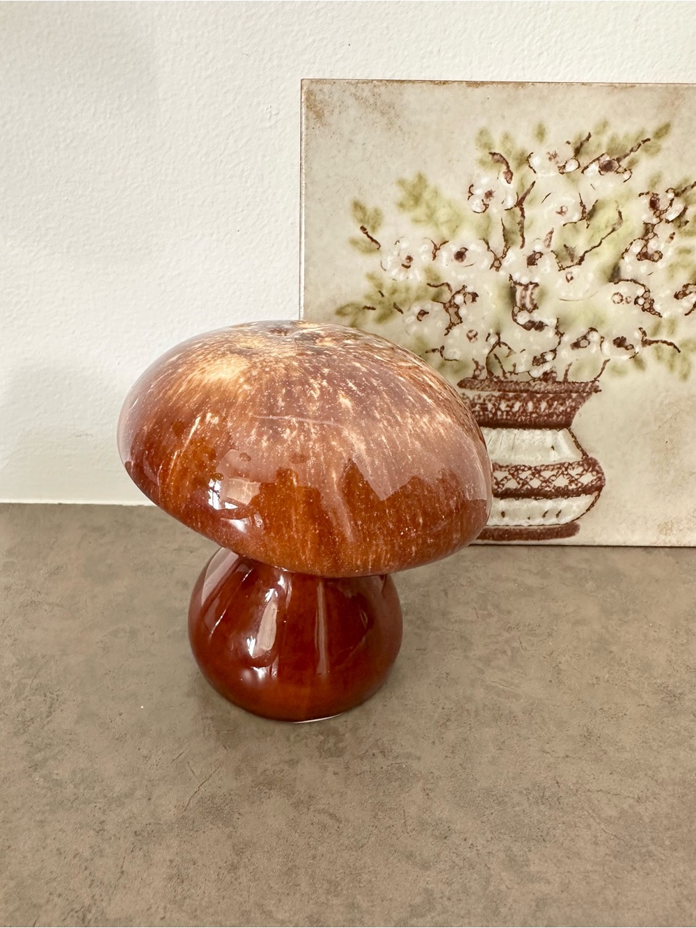 Glazed Ceramic Mushroom Salt or Pepper Shaker Accent Sculpture - Brown Drip 4” - Picture 10 of 14